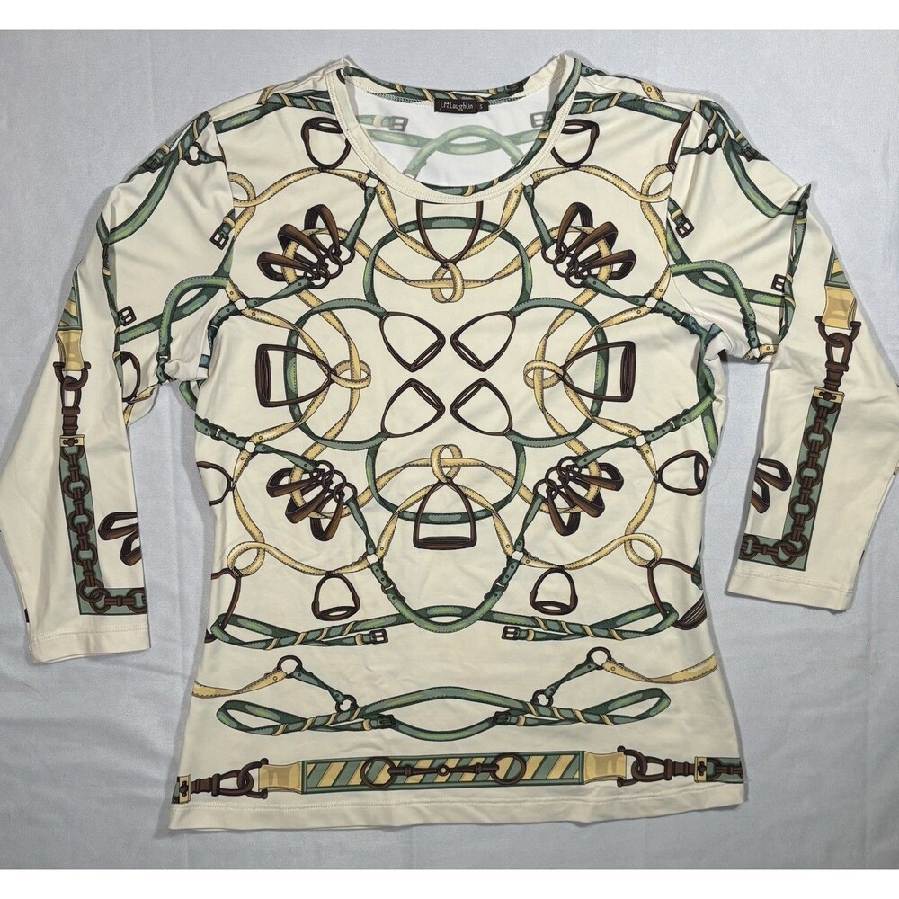 J McLaughlin Top 3/4 Sleeve Womens Small Equestrian Print Catalina Cloth  $155
